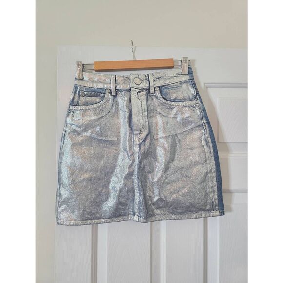 Sandro Silver Metallic Denim Mini Skirt 1 - Picture 4 of 11